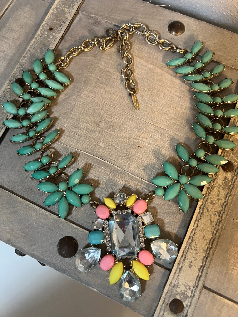 Statement Mint Multi-Color Crystal Bib Necklace